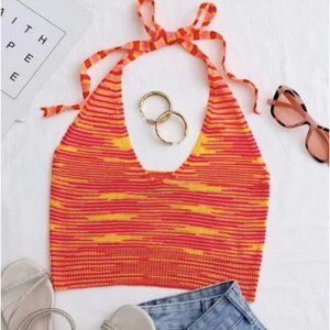 Halterneck Tie Back Space Dye Knit Top